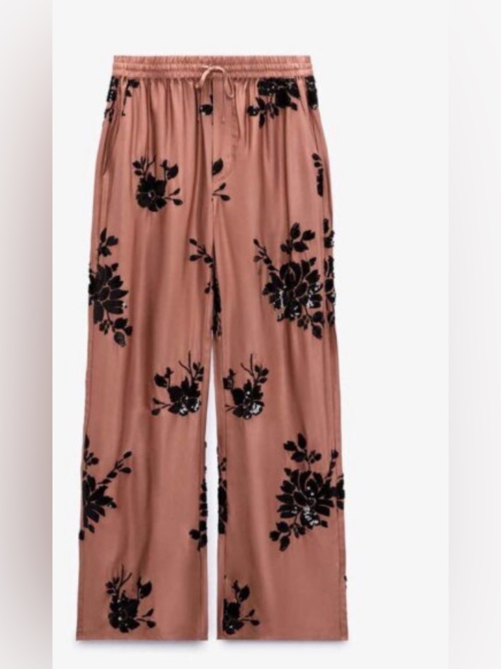 Zara sequinned pants. Wide leg. Satin finish. Stretchy waist. Party. Formal. M